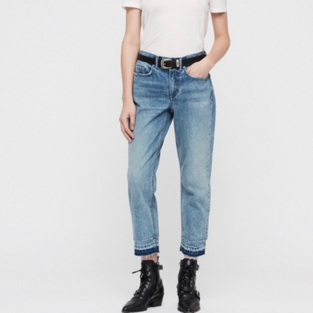 All Saints Frayed Raw Hem Denim Boyfriend Jeans Boys Jean Unpicked Size 26 - Picture 3 of 16